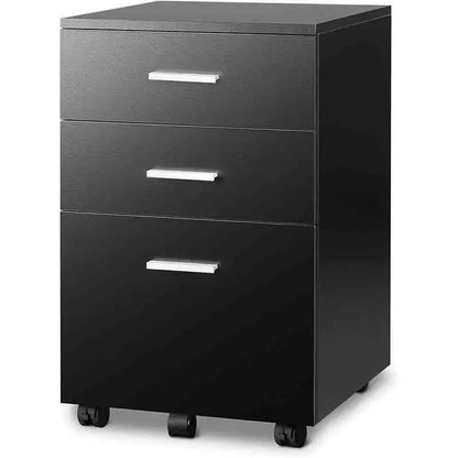 Black Yoobure 3-Drawer Wood Mobile File Cabinet