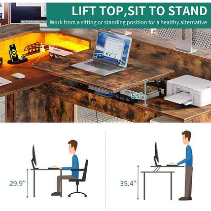 Yoobure 60" L-Shaped Desk with Power Outlets & Lift Top