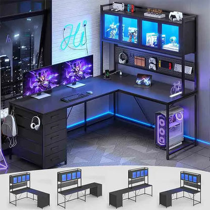 Yoobure L-Shaped Gaming Desk with Drawers