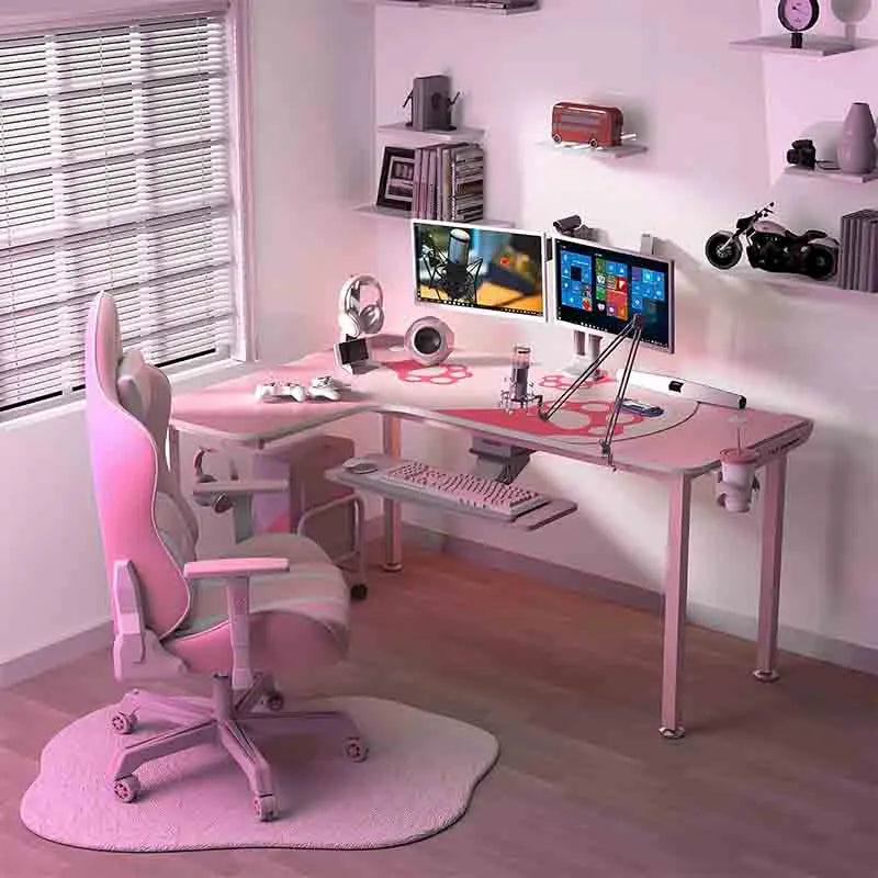 60" L-Shaped Computer Desk, Pink