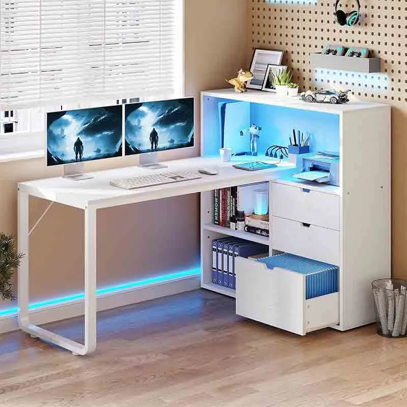 Yoobure 55-inch Corner Desk with Bookshelf & Power Outlets