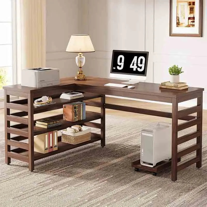 Yoobure All-Wood Corner Desk with 4-Tier Shelf, Home Office