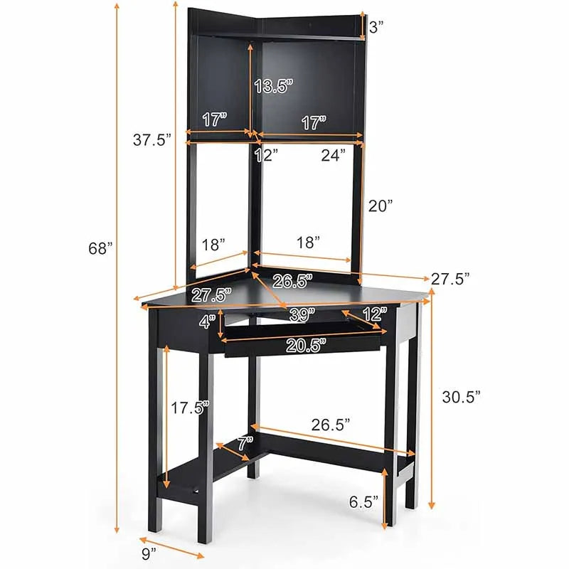 Yoobure Triangle Corner Desk with Keyboard Tray, Black