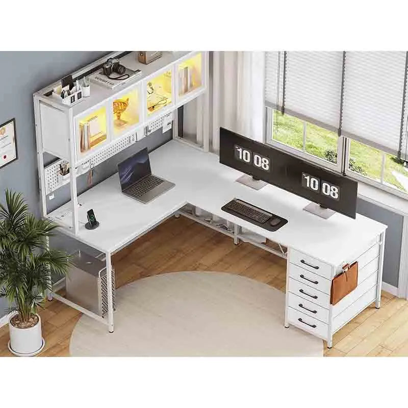 Yoobure L-Shaped Desk with Hutch & Storage Shelves, White