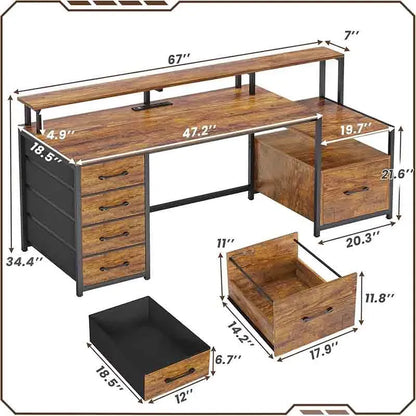 Brown Yoobure 66'' Computer Desk with 5 Drawers