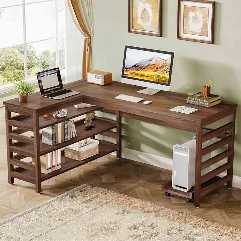 Yoobure All-Wood Corner Desk with 4-Tier Shelf, Home Office