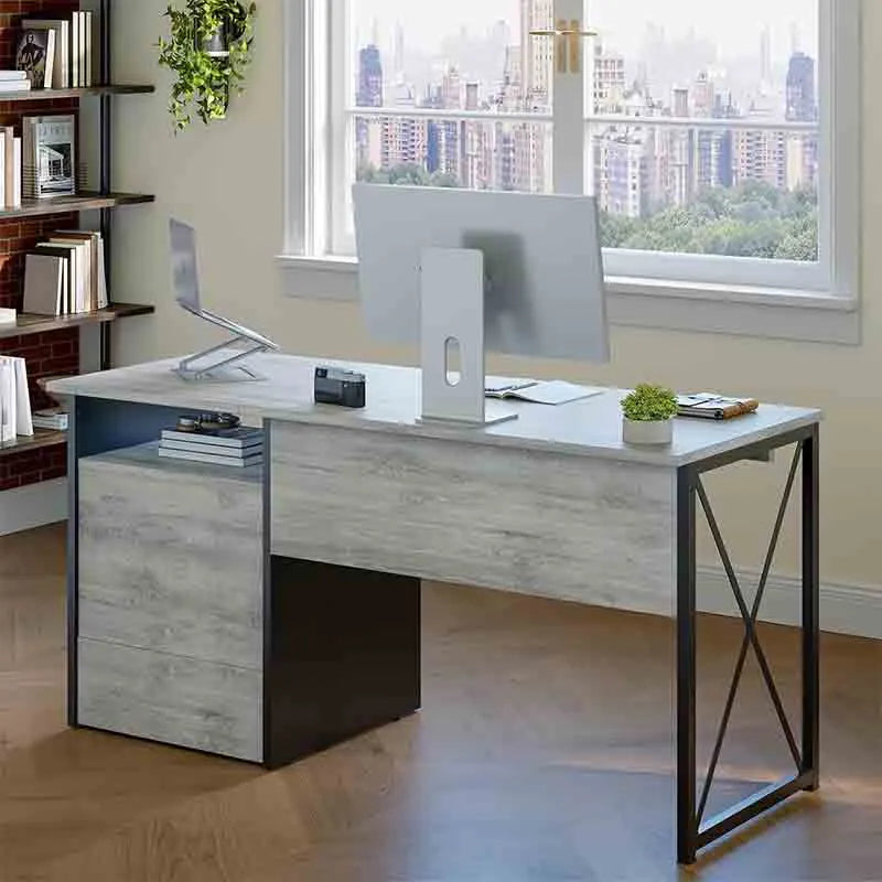 Yoobure 55" L-Shaped Desk with Bookshelf & Power Outlets