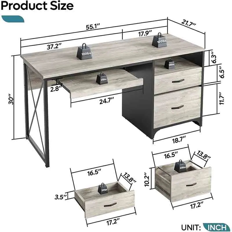 Yoobure 55" L-Shaped Desk with Bookshelf & Power Outlets