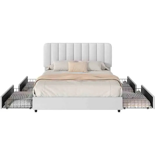 Yoobure Queen Size Bed Frame with 4-Drawers and Adjustable Velvet Headboard