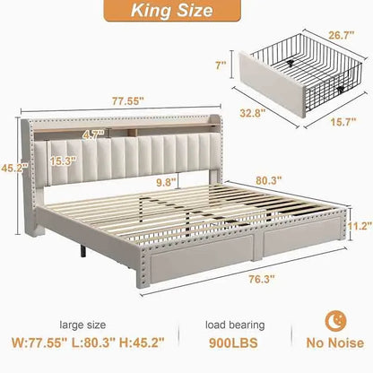 Yoobure King Size Upholstered Bed Frame with Built-in Storage