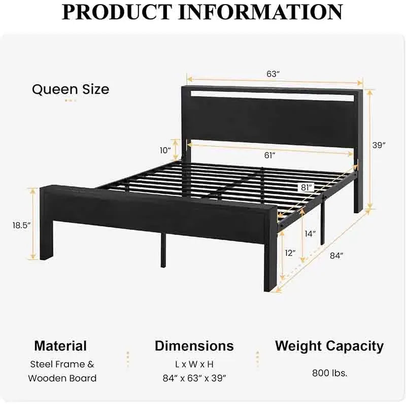 Yoobure Queen Size Bed Frame with Rustic Wooden Headboard and Footboard