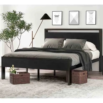 Yoobure Queen Size Bed Frame with Rustic Wooden Headboard and Footboard