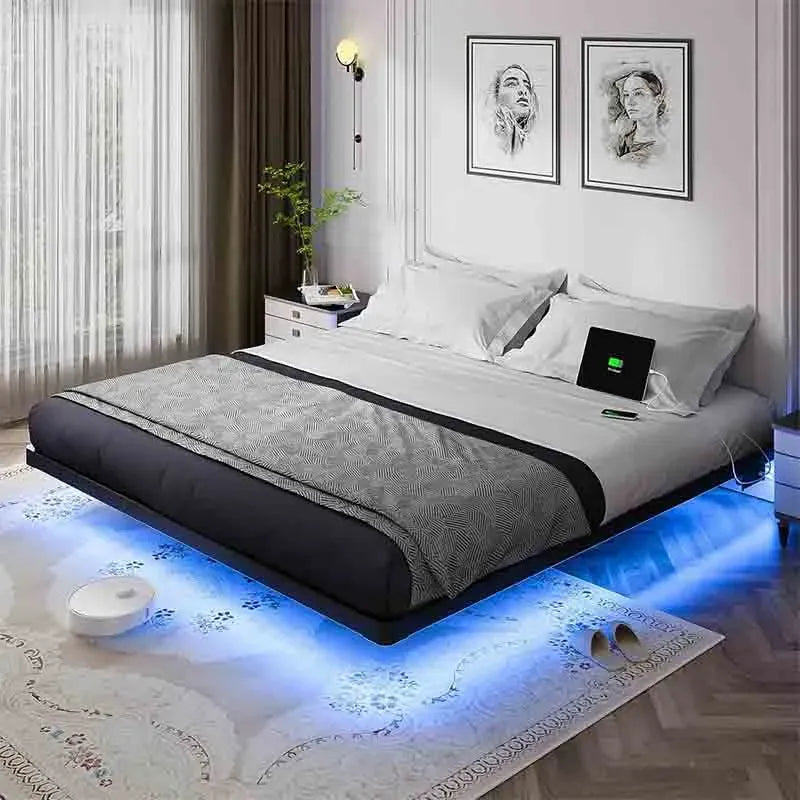 Yoobure floating bed frame with LED light and charging plug