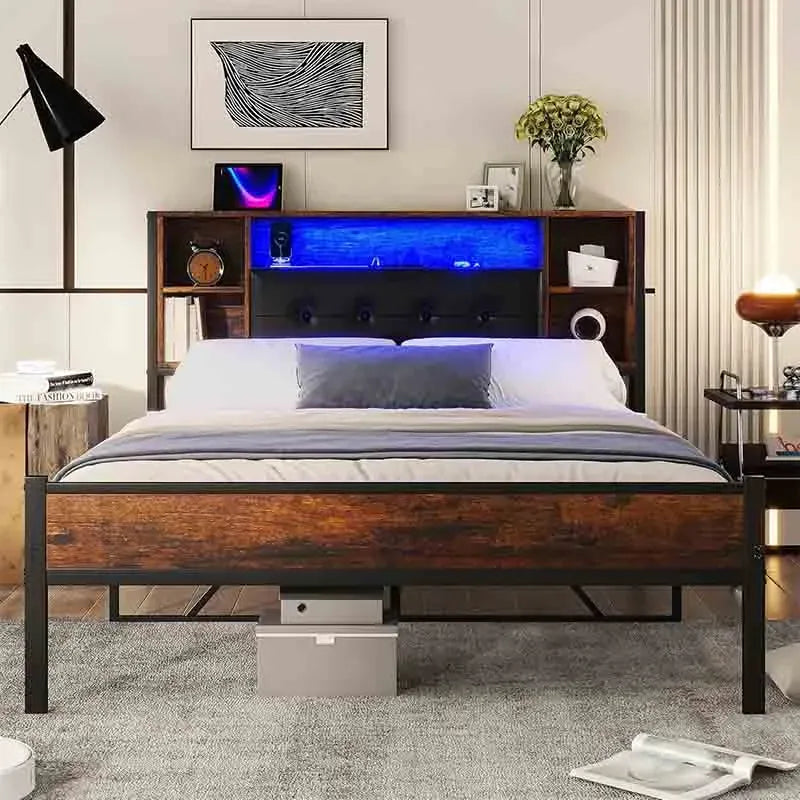 Retro Design Yoobure Full Size Bed Frame with LED Lights