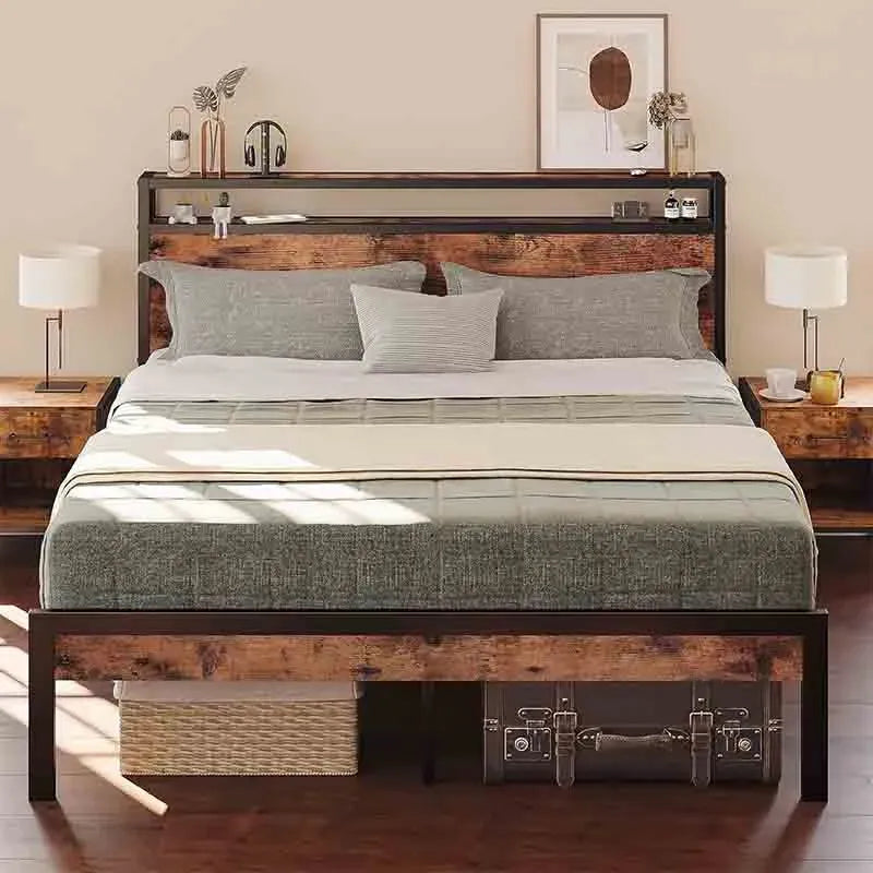 Yoobure Queen Bed Frame with 2 Tier Headboards for Plenty of Space