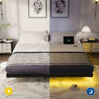 Yoobure floating bed frame with LED light and charging plug