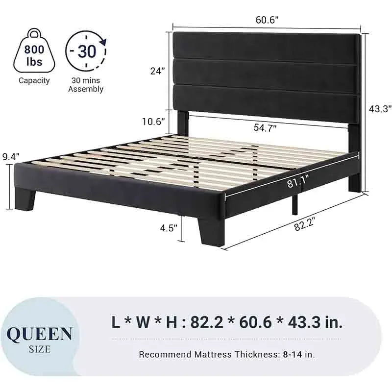 Yoobure Queen Size Bed Frame with Luxurious Velvet Upholstered Headboard