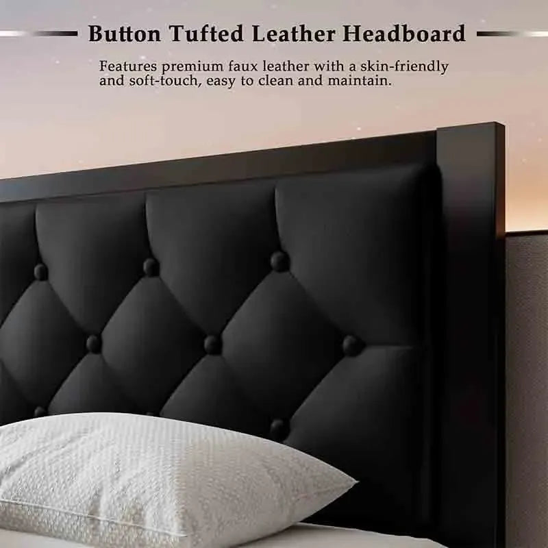 Super Soft Yoobure Bed Frame with Faux Leather Button Tufted Headboard