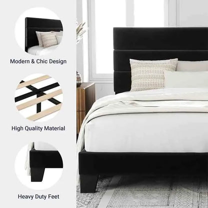 Yoobure Queen Size Bed Frame with Luxurious Velvet Upholstered Headboard