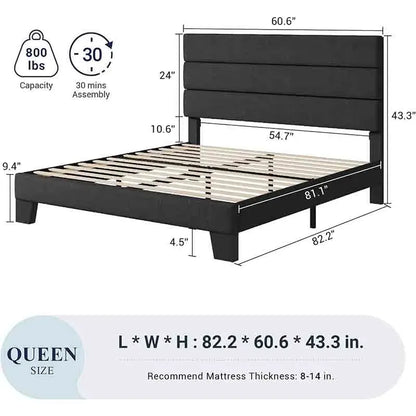 Yoobure Queen Size Bed Frame with Soft Headboard made of Fabric