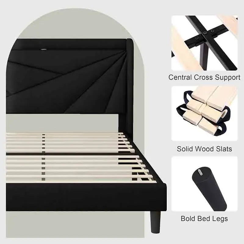 Yoobure Full Size Bed Frame with Wingback Headboard and Built-in Storage