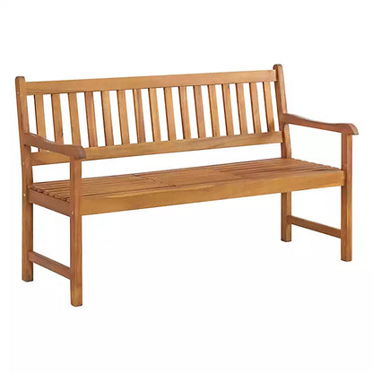 Double wooden bench with pop-up small table