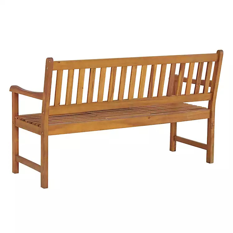 Double wooden bench with pop-up small table