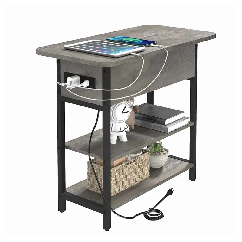 Light Grey End Table with Charging Station