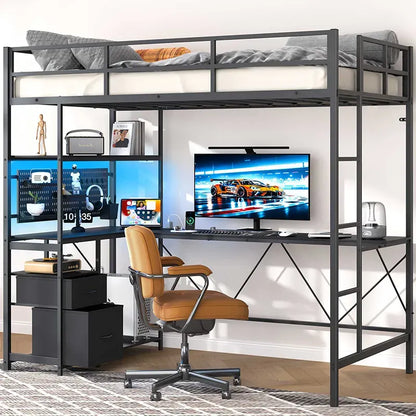 Yoobure Twin Size Loft Bed with Built-in Desk