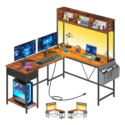 Yoobure L-shape computer desk with high shelf