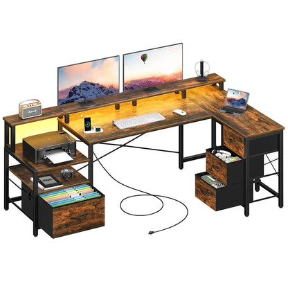 Yoobure 75" Reversible L-shaped Desk with Storage & File Cabinet