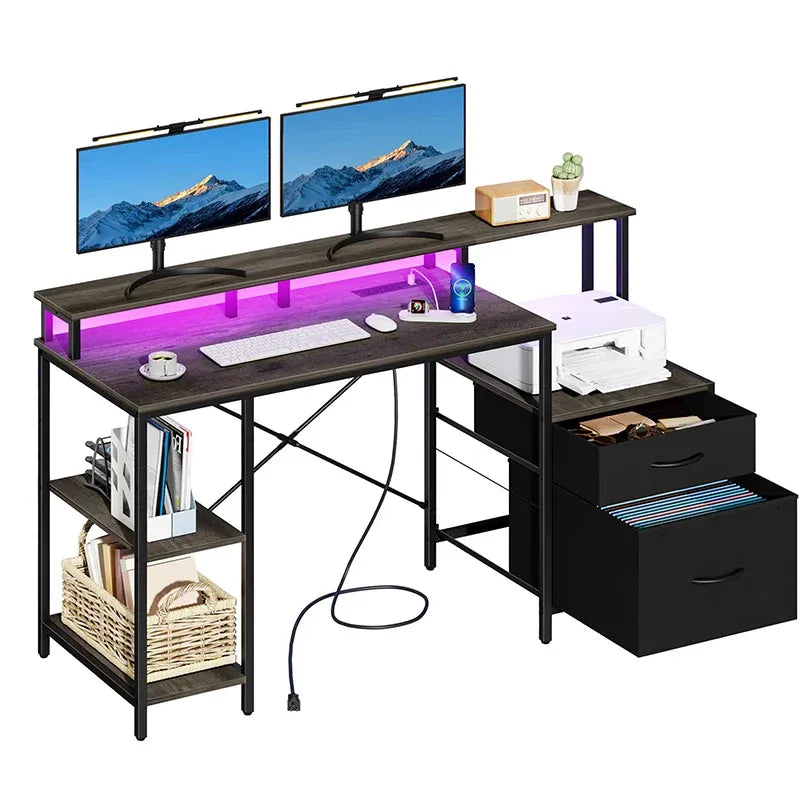 Yoobure 59-inch 2 Drawer Computer Desk with 2 Compartments