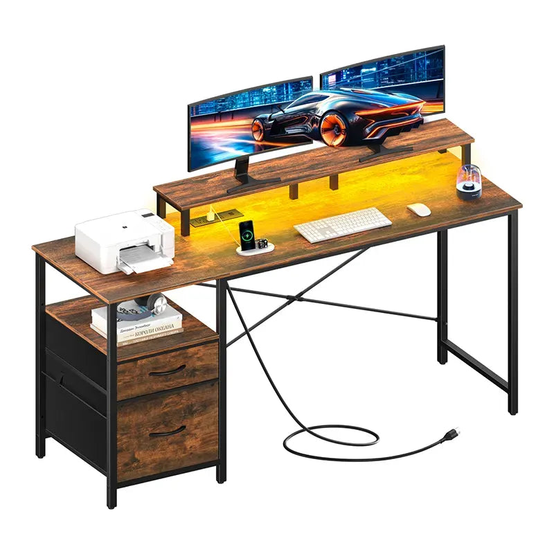 Home Utility Yoobure 55.1-Inch Two Drawer Computer Desk