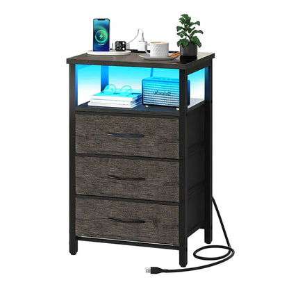 Yoobure 3-drawer nightstand with LED and charging port