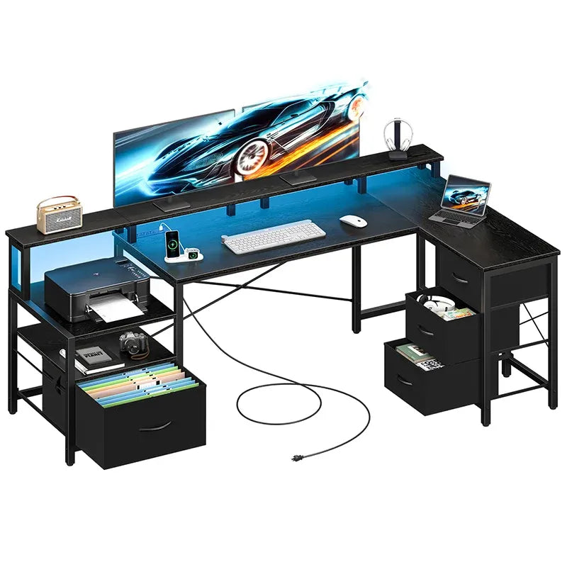 Yoobure 75-inch reversible computer desk with storage compartment and stand