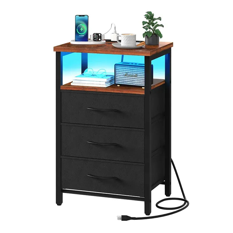 Yoobure 3-drawer nightstand with LED and charging port