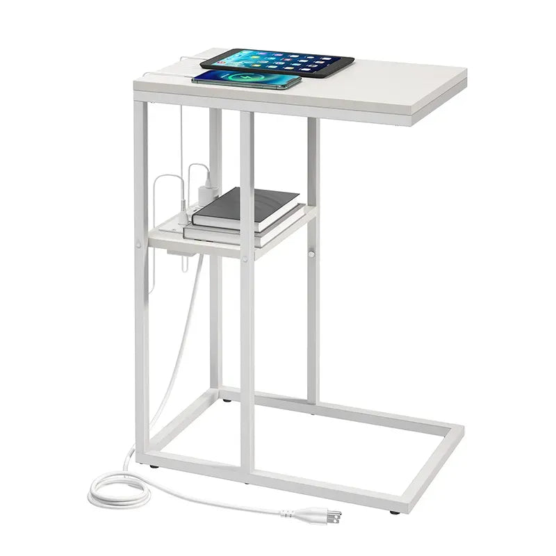 Contemporary C-Shaped Side Table with Charging Station