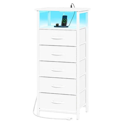 Yoobure 5-drawer nightstand with charging port and LED light settings