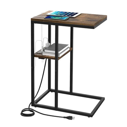 Contemporary C-Shaped Side Table with Charging Station