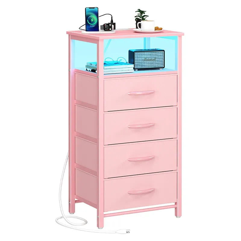 Yoobure 4-drawer nightstand with large capacity and LEDs