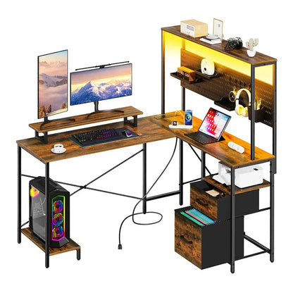 Yoobure L-shaped desk with wall plate and drawers