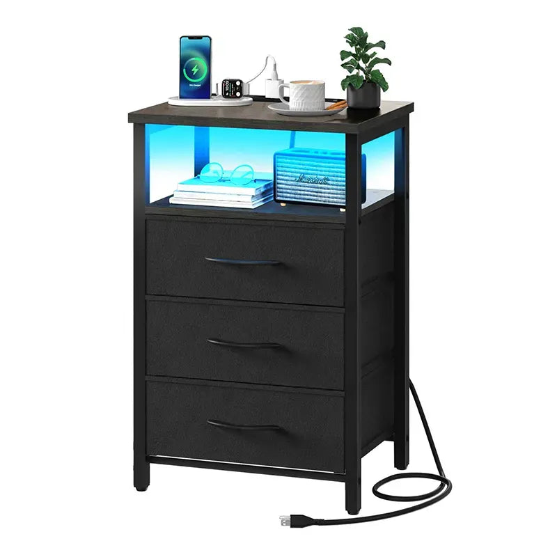 Yoobure 3-drawer nightstand with LED and charging port