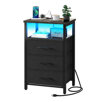 Yoobure 3-drawer nightstand with LED and charging port