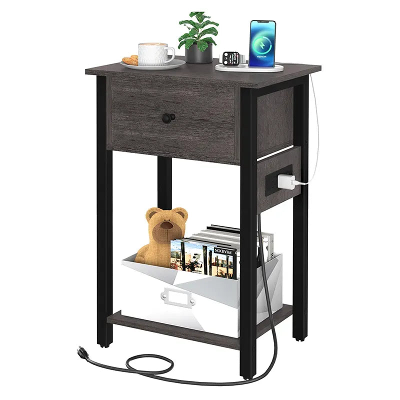 Yoobure nightstand with 1 wooden drawer and charging socket