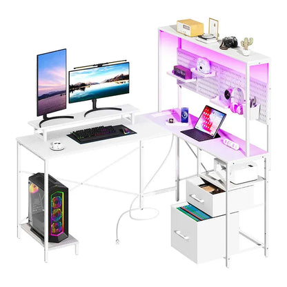 Yoobure L-shaped desk with wall plate and drawers