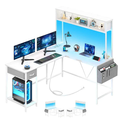 Yoobure L-shape computer desk with high shelf