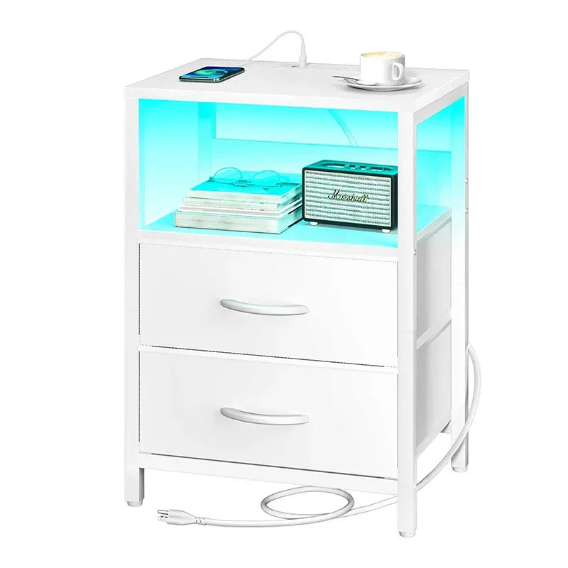 Yoobure 2-drawer bedside table with LED and charging plugs