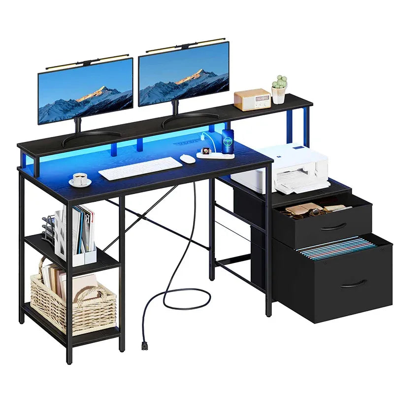 Yoobure 59-inch 2 Drawer Computer Desk with 2 Compartments