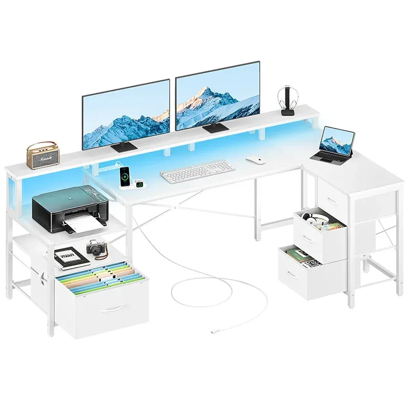 Yoobure 75-inch reversible computer desk with storage compartment and stand