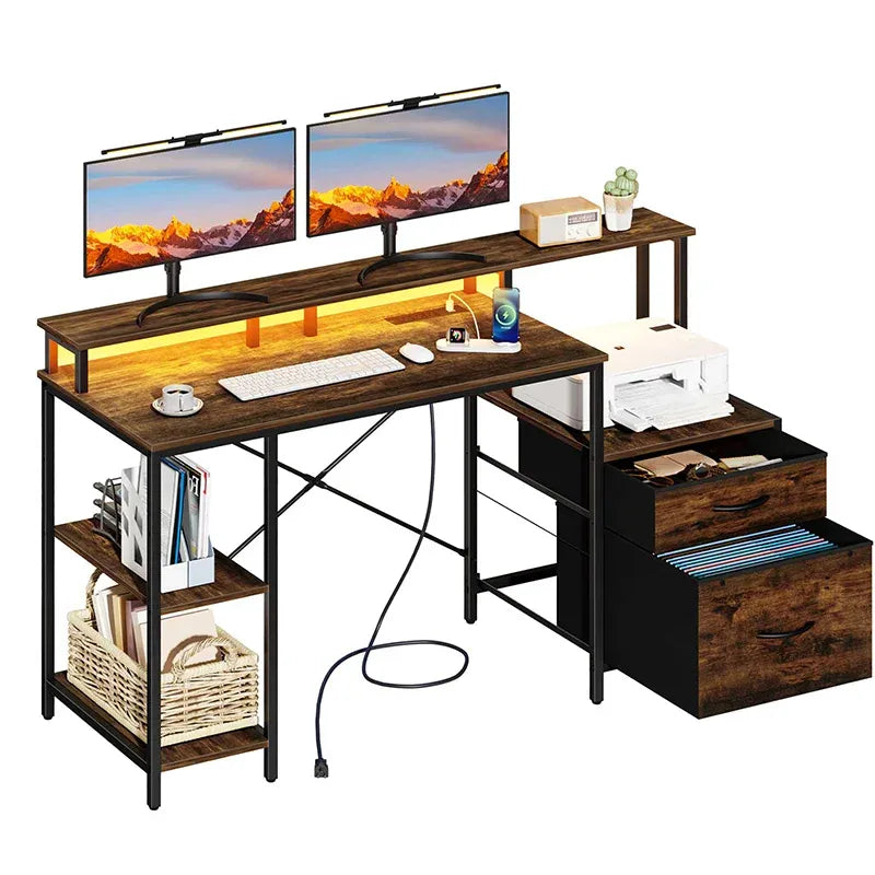 Yoobure 59-inch 2 Drawer Computer Desk with 2 Compartments